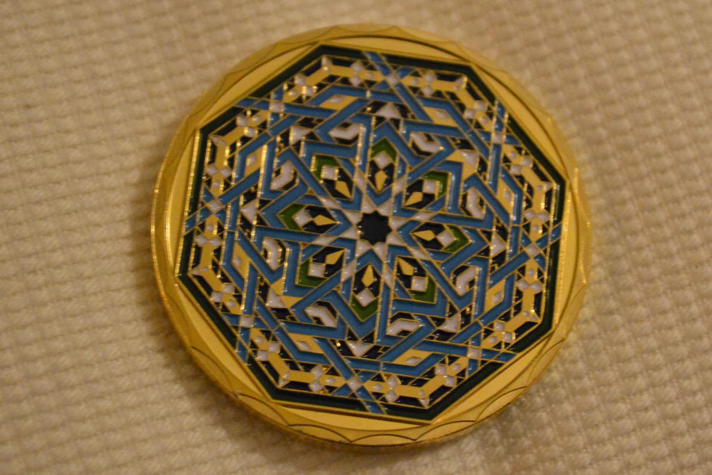 Eid Mubarak Ramadan Mosaik Blå/Vit Islam Guldplätering Mynt 4cm Ny