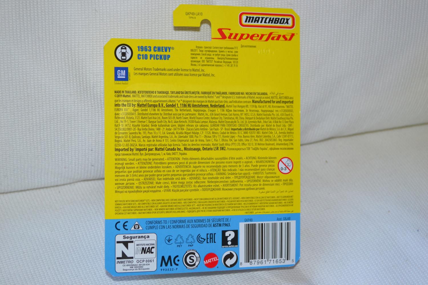 1963 Chevrolet C10 Pickup Svart 1:64 Matchbox Superfast 7cm Ny