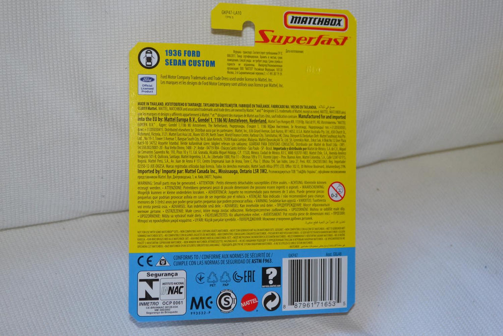 1936 Ford Sedan Custom Guld 1:64 Matchbox Superfast 7cm Ny