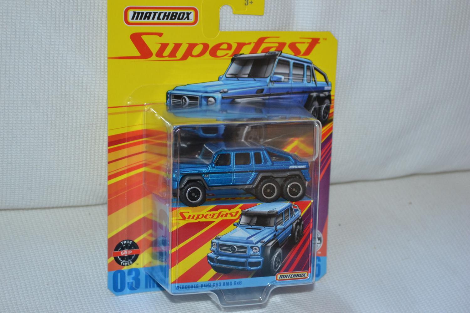 Mercedes-Benz G63 AMG 6x6 Blå 1:64 Matchbox Superfast 7cm Ny