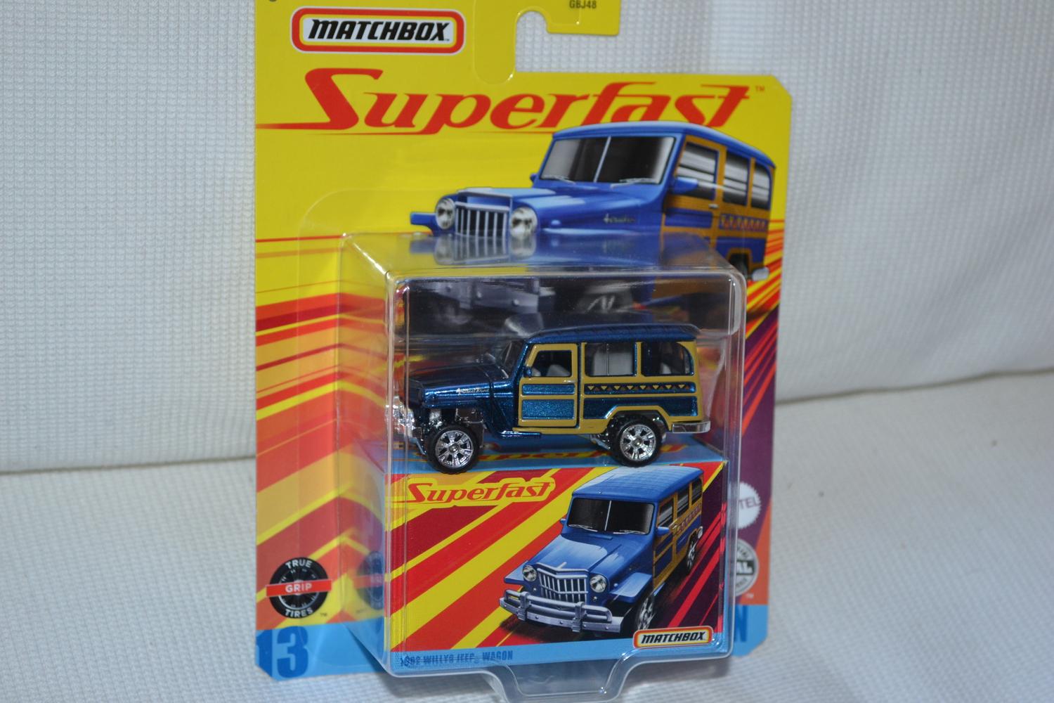 1962 Willys Jeep Wagon Blå/Trä 1:64 Matchbox Superfast 7cm Ny