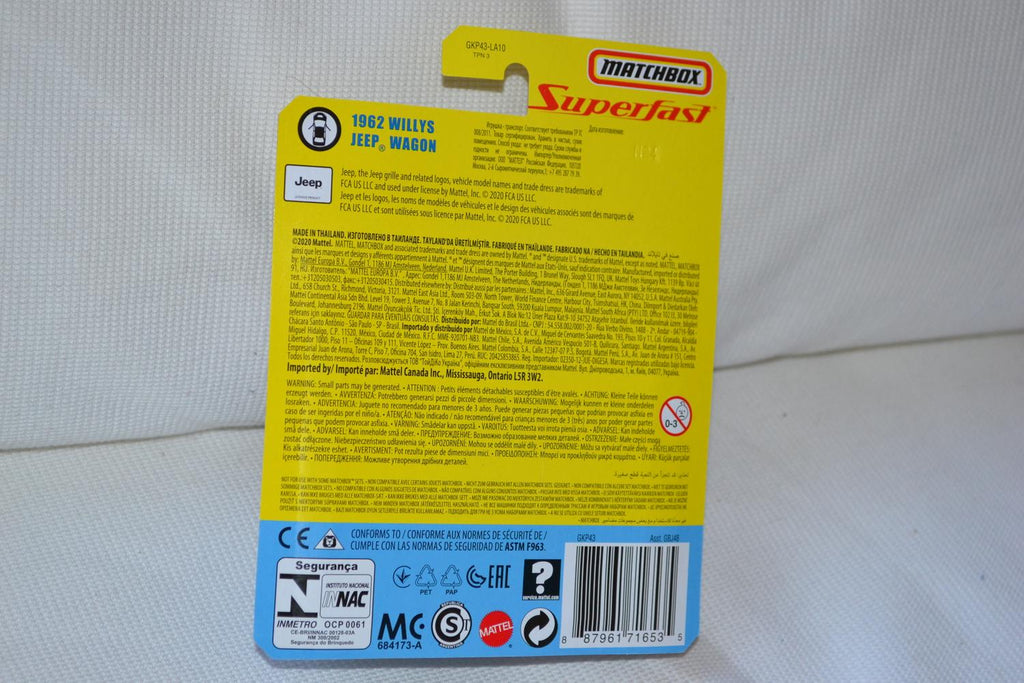 1962 Willys Jeep Wagon Blå/Trä 1:64 Matchbox Superfast 7cm Ny