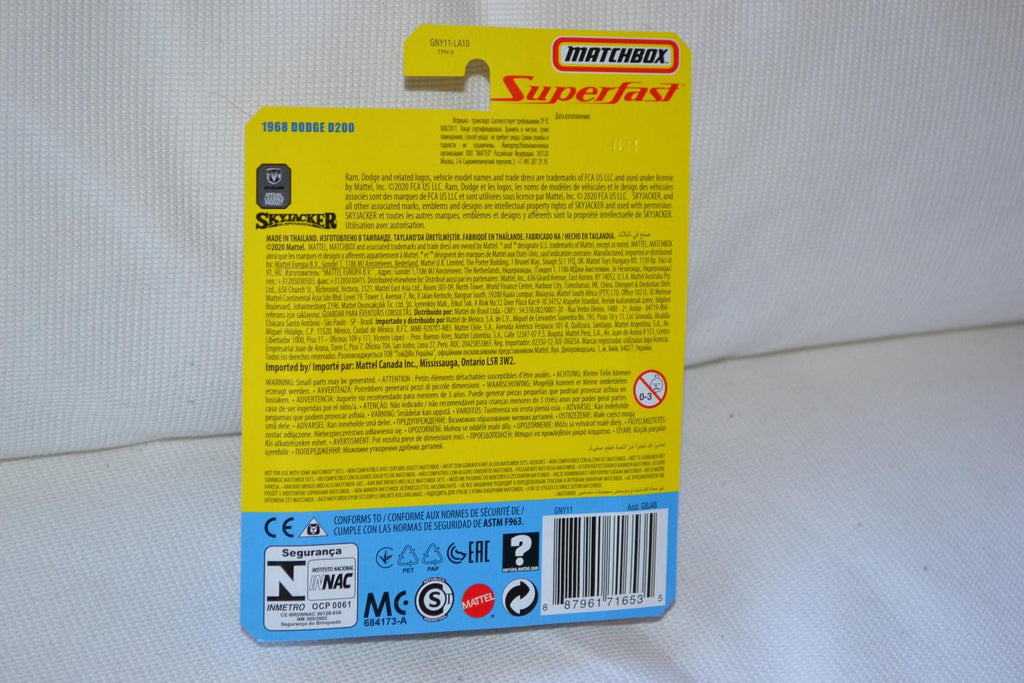 1968 Dodge D200 Pickup Skyjacker Svart 1:64 Matchbox Superfast 7cm Ny