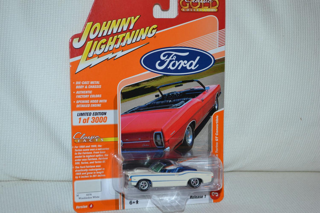 1968 Ford Fairlane Torino Convertible Vit 1:64 Johnny Lightning Gold 21A 8cm Ny