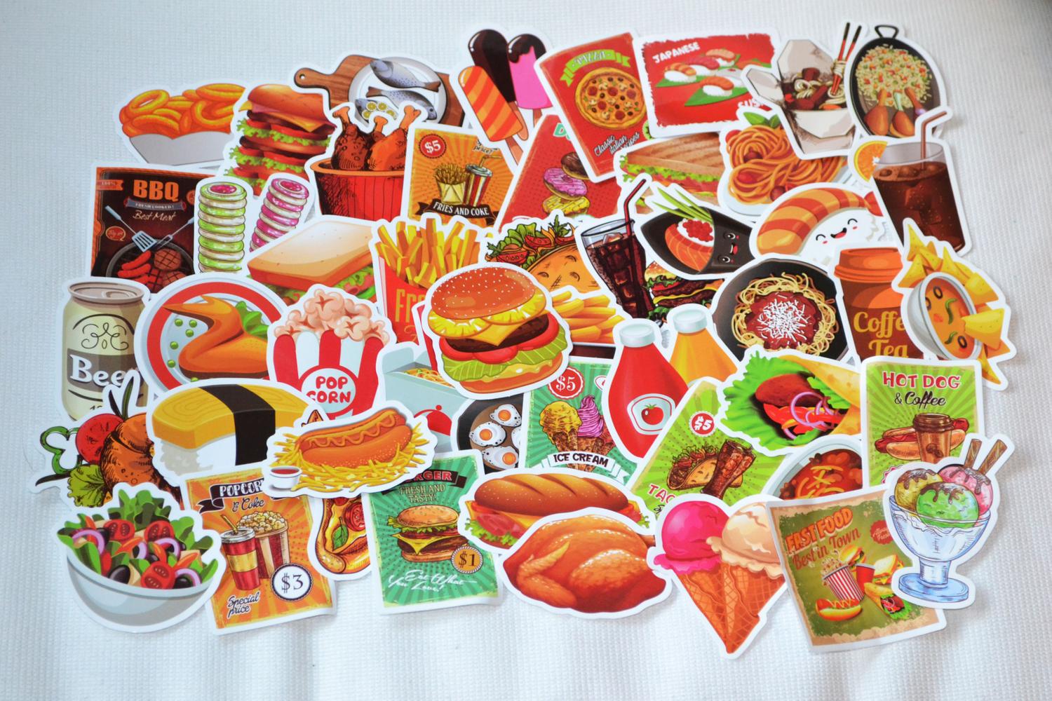 Hamburgare Läsk Pizza Ketchup Taco mm Mat 50st Klistermärken 8-6cm Ny