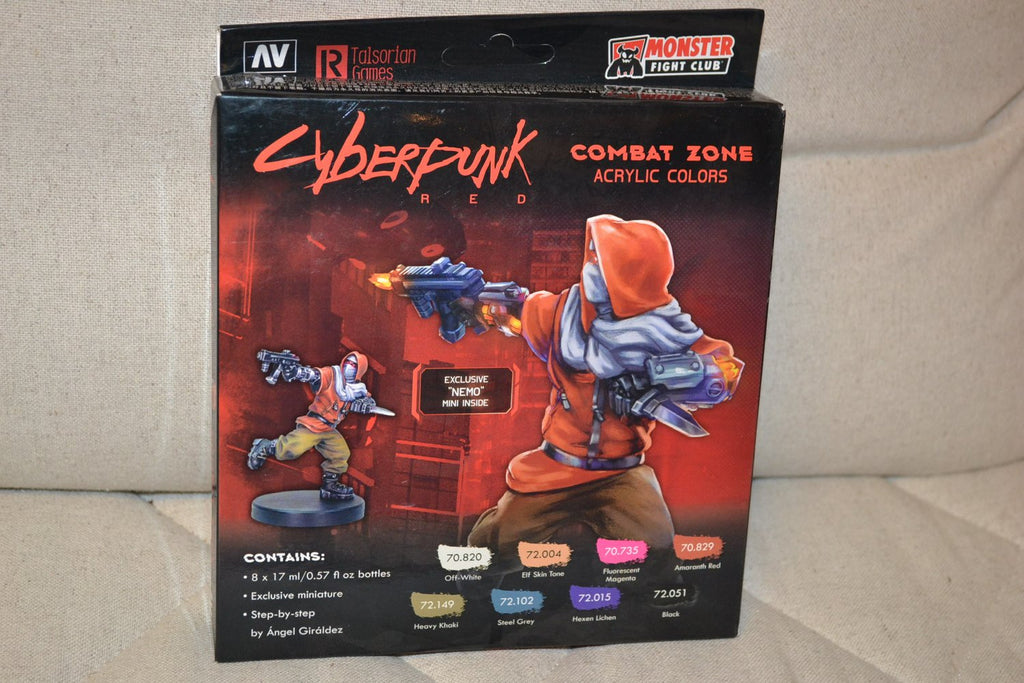 Set Cyberpunk Red NEMO Figur & 8st Färger Akryl Vallejo 17ml 72307 Ny