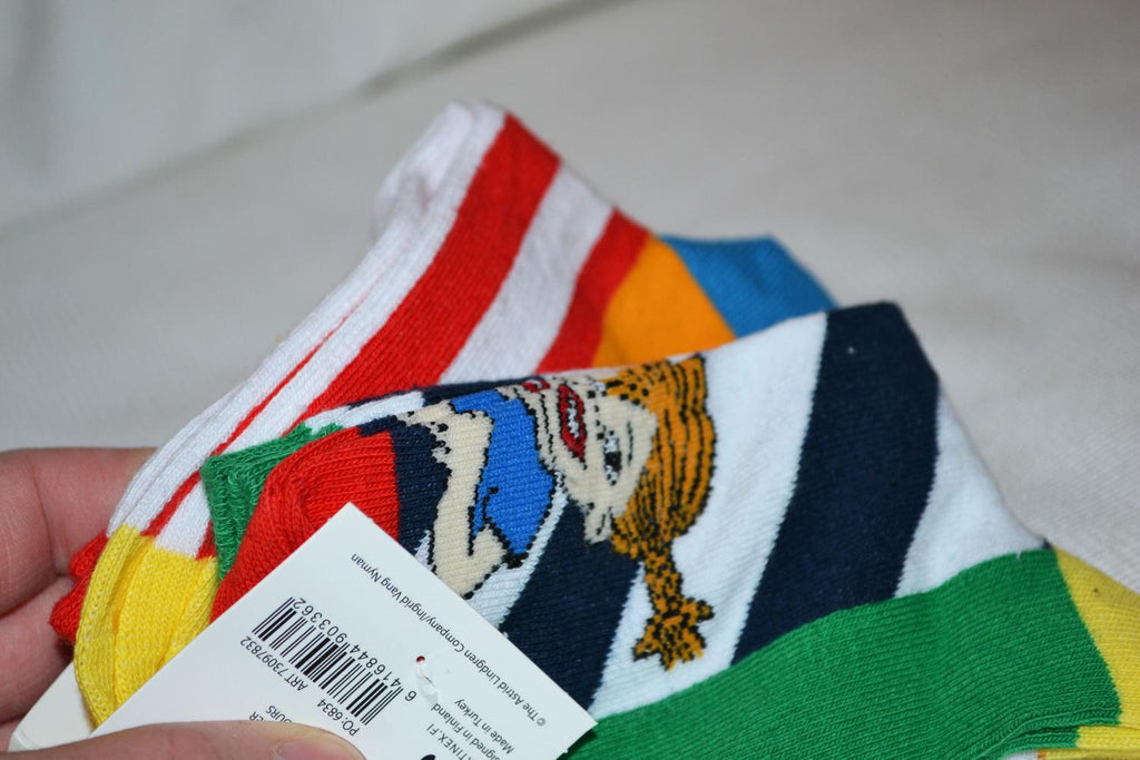 Pippi Randiga Strumpor 2pack 2st Olika Par (Strl 31-34) Barn Sockor Ny