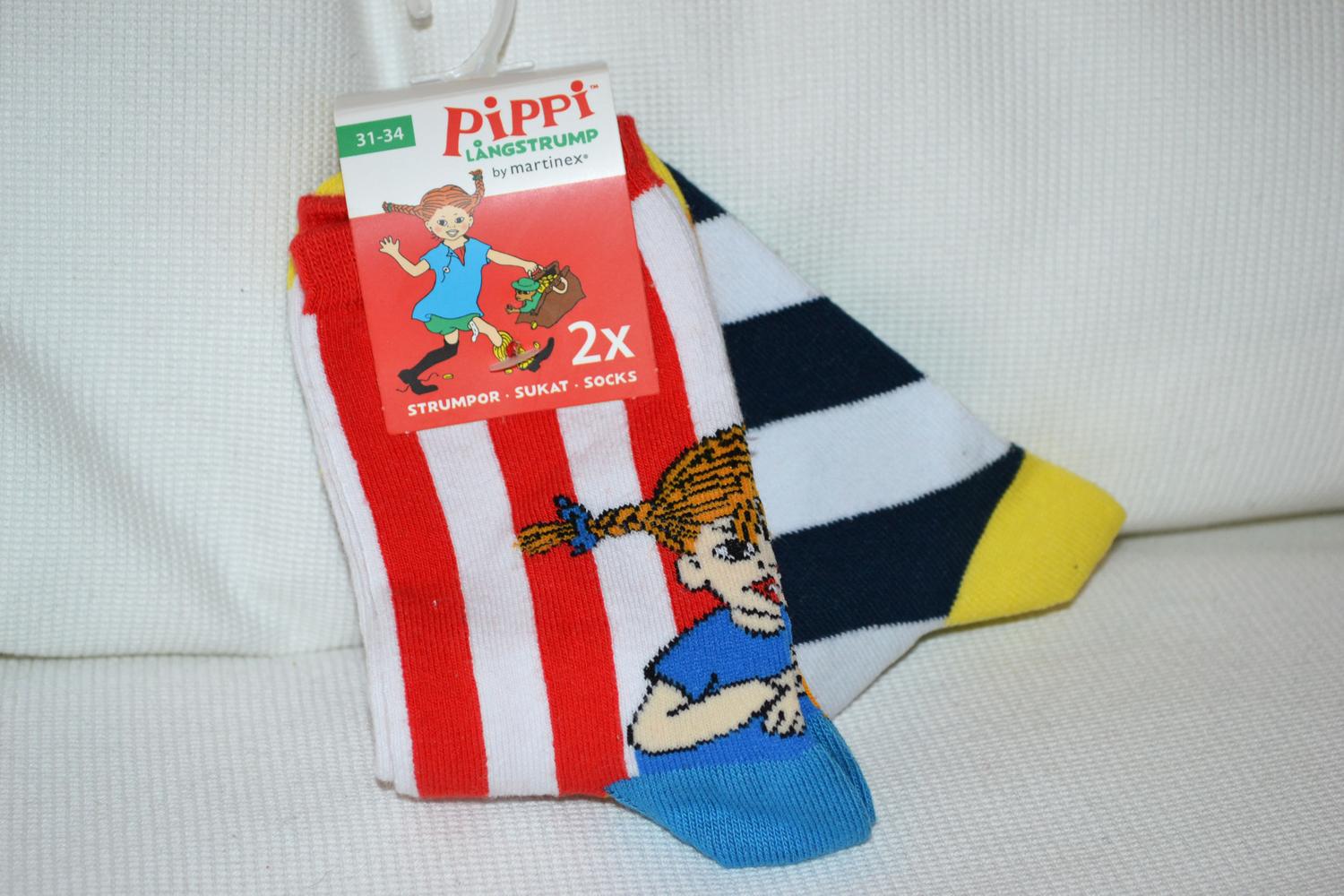 Pippi Randiga Strumpor 2pack 2st Olika Par (Strl 31-34) Barn Sockor Ny
