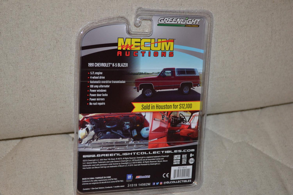 1991 Chevrolet K-5 Blazer Röd Pickup 1:64 Greenlight (Mecum auctions 4) 7-8cm Ny