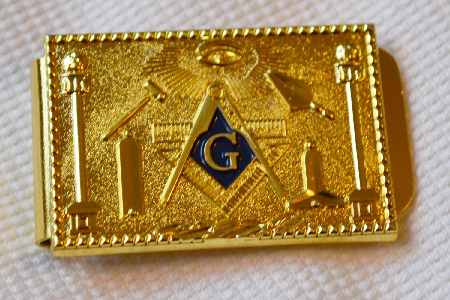 Frimurarordern Guldplätering m. Emalj Klämma 5cm Ny