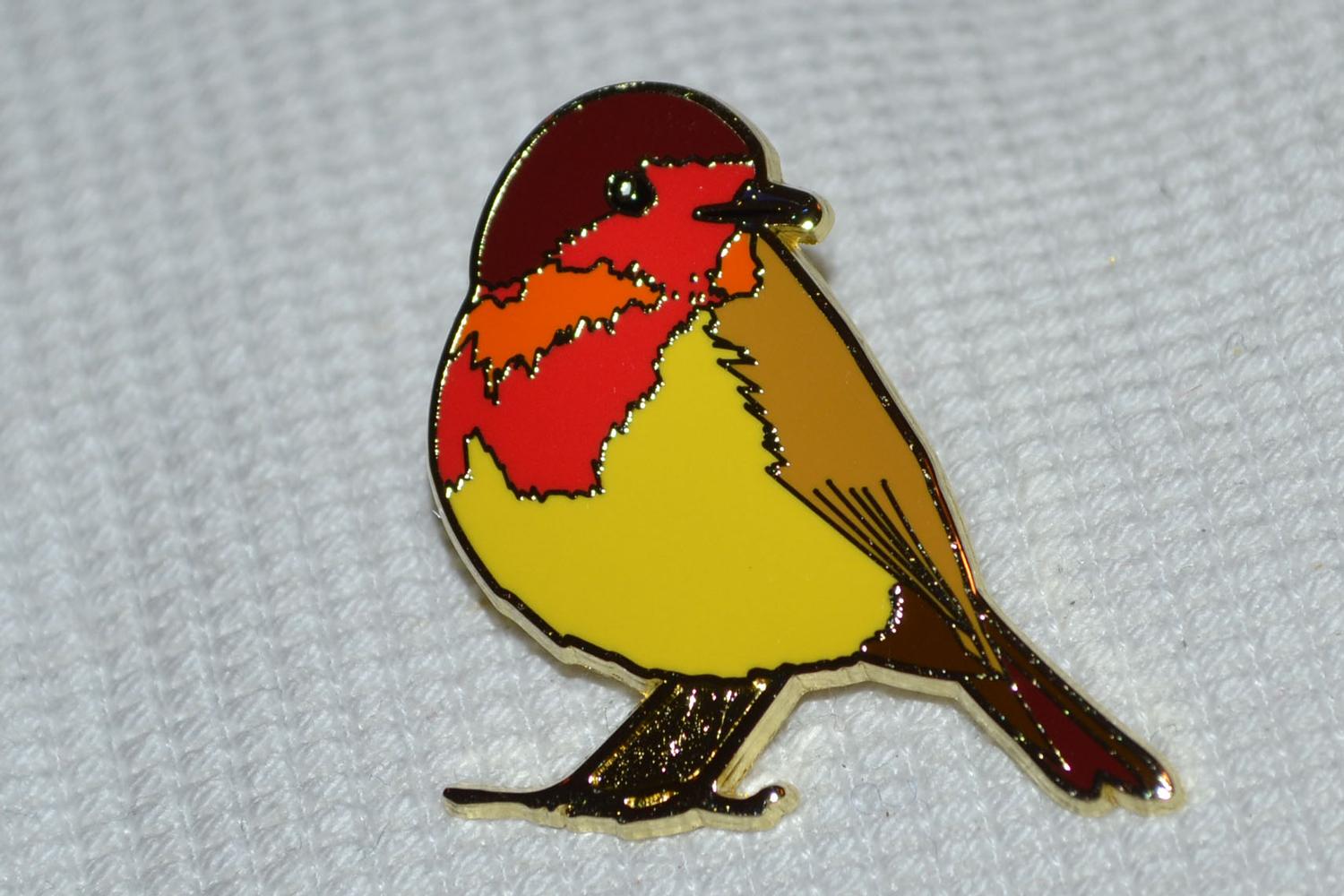 Rödhake Fågel m. Emalj Brosch Pin 3,5cm Ny