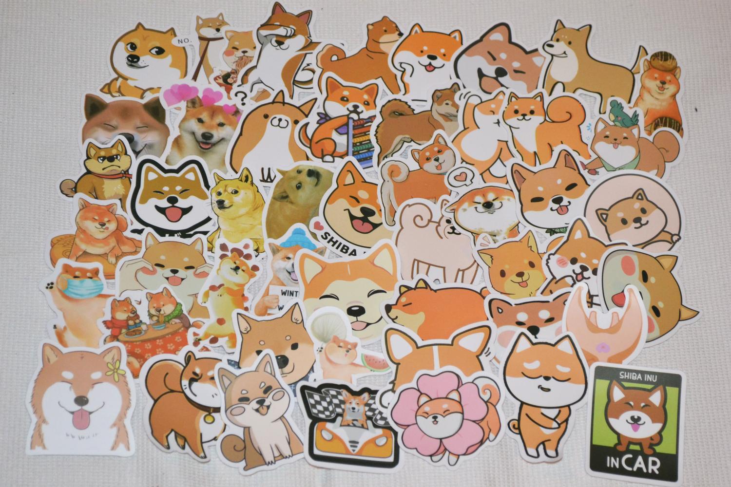 Shiba Hund 50st Klistermärken (Ca 7-4cm St) Ny