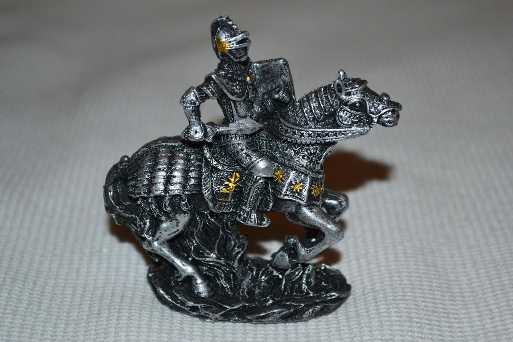 Riddare på Häst Figur #3 Medeltid Silver/Svart Puckator 7cm Ny