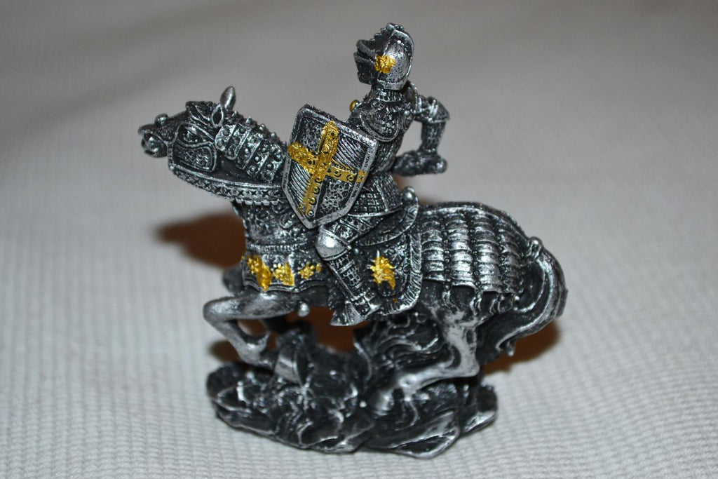 Riddare på Häst Figur #3 Medeltid Silver/Svart Puckator 7cm Ny