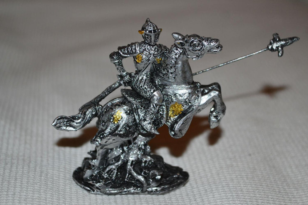 Riddare på Häst Spjut Stegrande Figur #9 Medeltid Silver/Svart Puckator 7cm Ny
