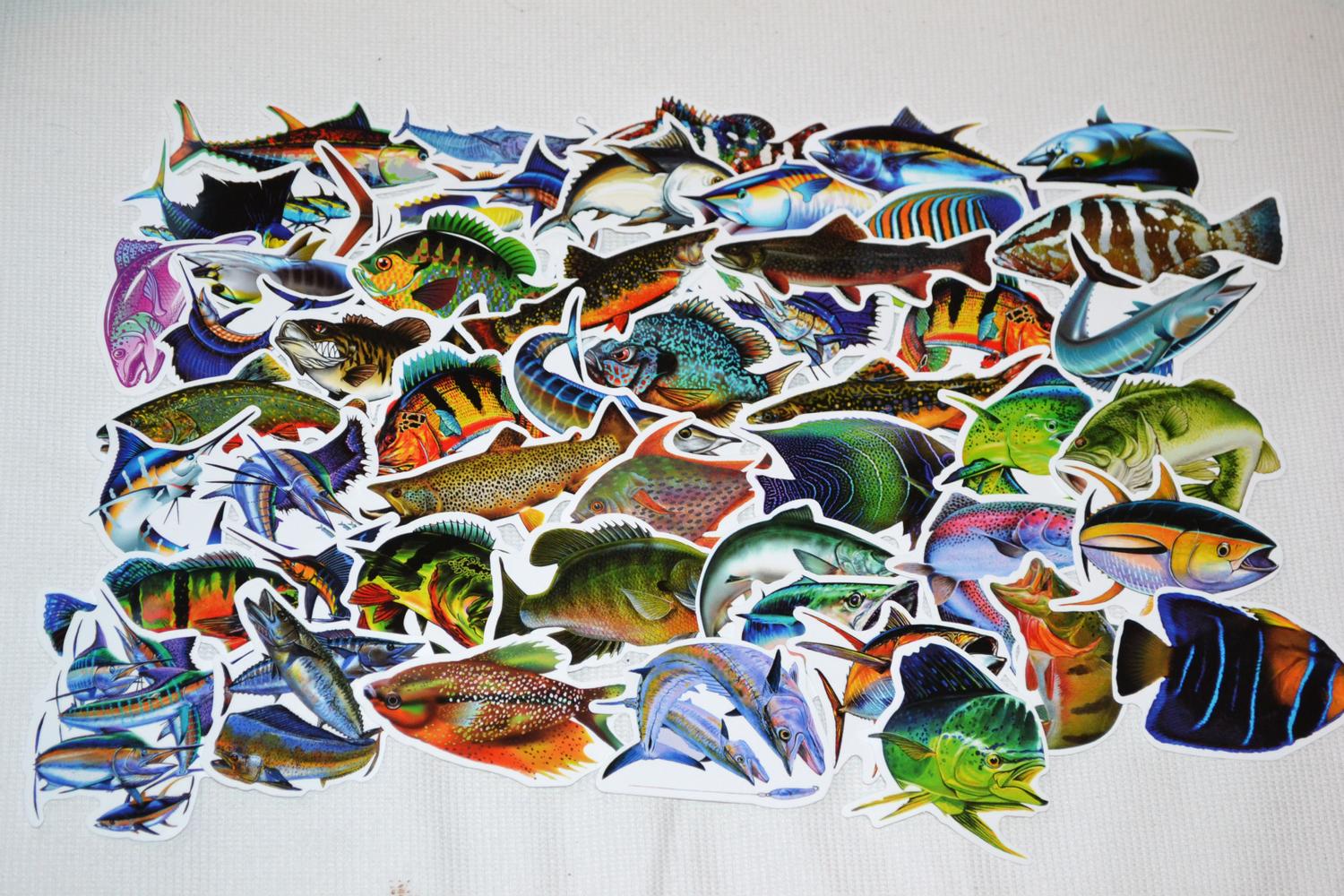 Fiskar Fishing 50st Klistermärken (Ca 8-5cm St) Ny