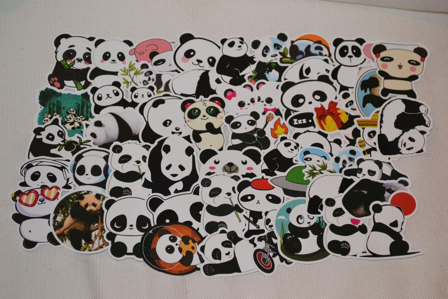 Panda Pandor Djur Kina Svart/Vit 50st Klistermärken (Ca 7-4cm St) Ny