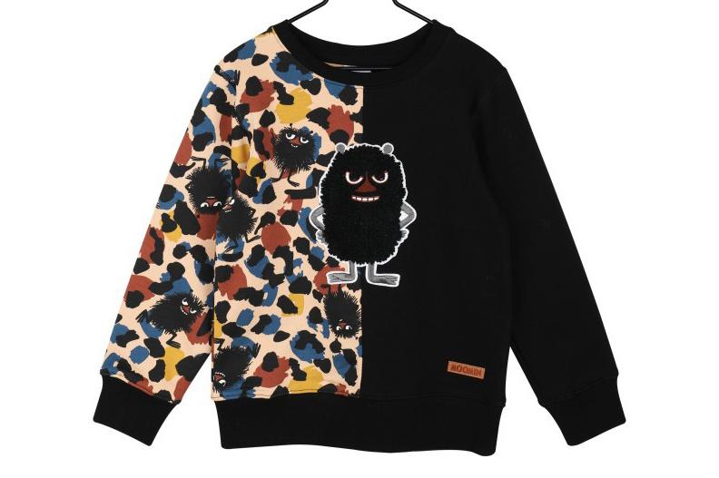 Vilt Mönster Mumin Collegetröja Tjock Svart (Strl 92) BARN Ny