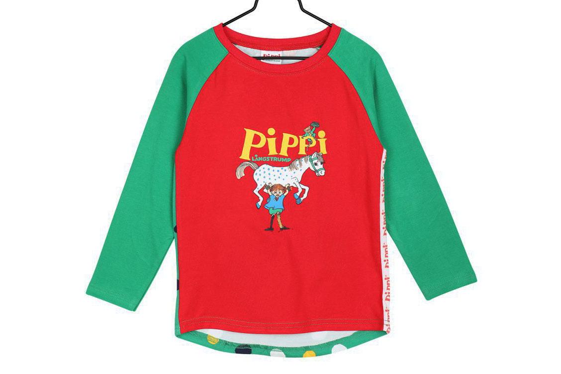 Pippi Långstrump Starkast Tröja Röd/Grön (Strl 110) BARN Ny