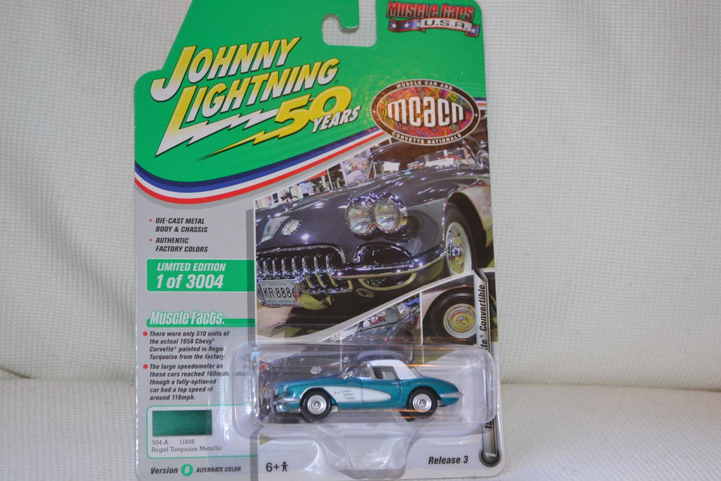1958 Chevy Corvette Convertible Blå 1:64 Johnny Lightning (Muscle 21B-2) 8cm Ny