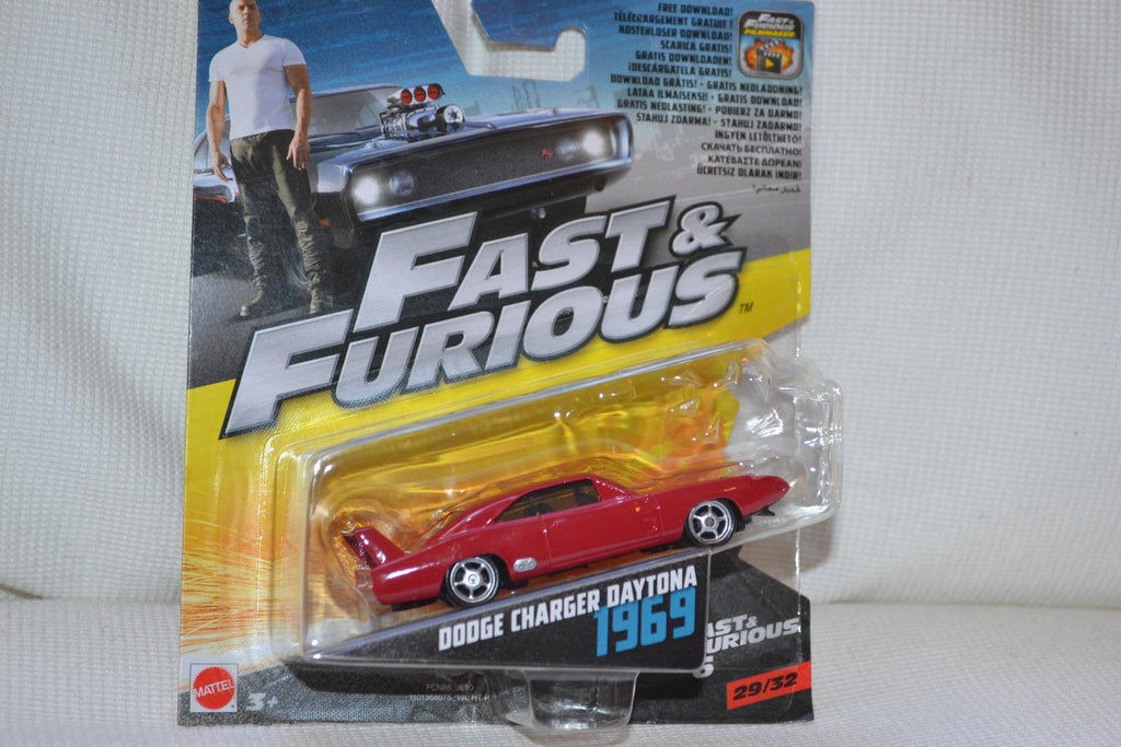 Dodge Charger Daytona 1969 Röd Fast & Furious 1:55 Mattel 9cm Ny