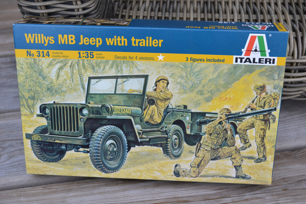 Willys MB Jeep m. Trailer, 1:35 Italeri (4st Figurer, 314) U
