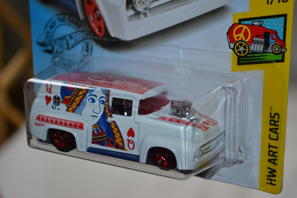 1956 Ford F-100 Kortspel Drottning Bridge 1:64 Hot Wheels USA Long card 2018 Ny