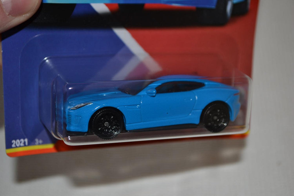 2015 Jaguar F-Type Coupe Blå 1:64 Matchbox (Best of UK) 7cm Ny