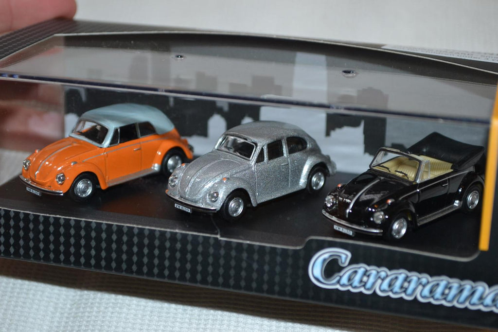 3st Volkswagen Beetle Orange Silver Svart 1:72 Cararama 6cm Ny