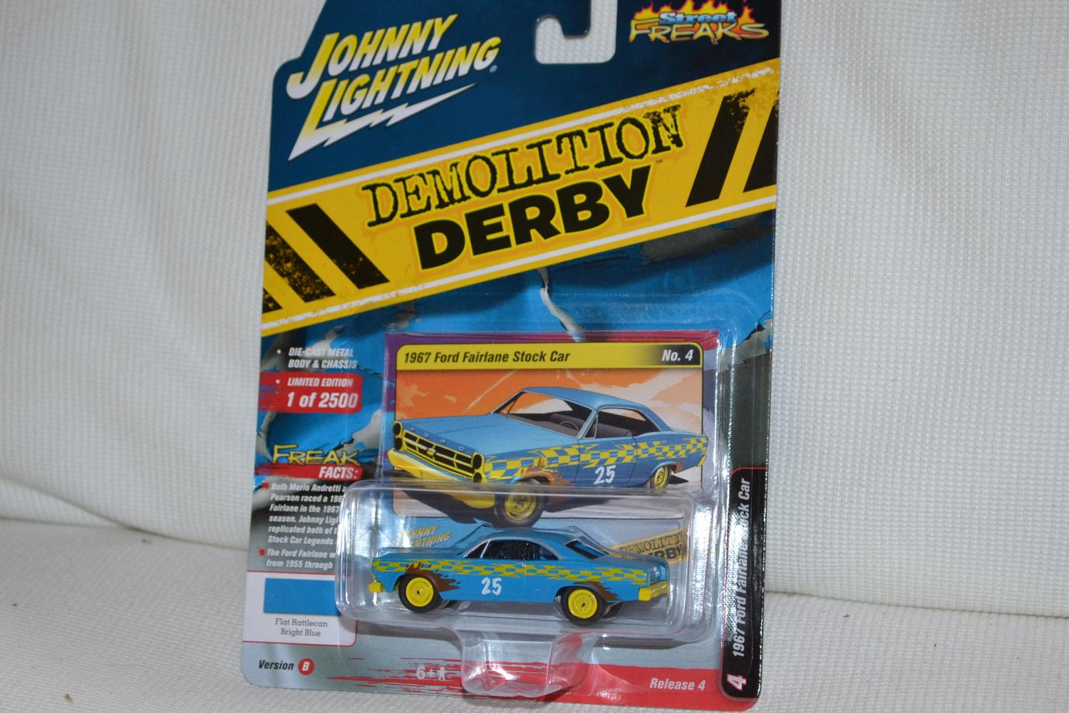 1967 Ford Fairlane Stock Car Blå 1:64 Johnny Lightning Street Freaks 18B 7cm Ny