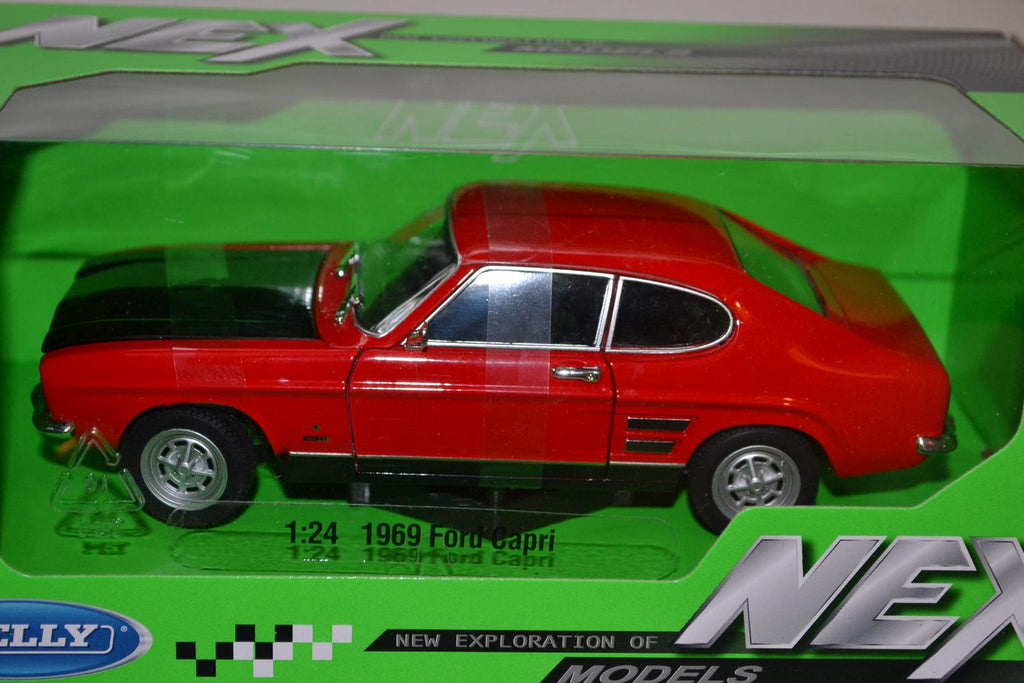 Ford Capri RS 1969 Röd/Svart Huv 1:24 Welly 17cm Ny