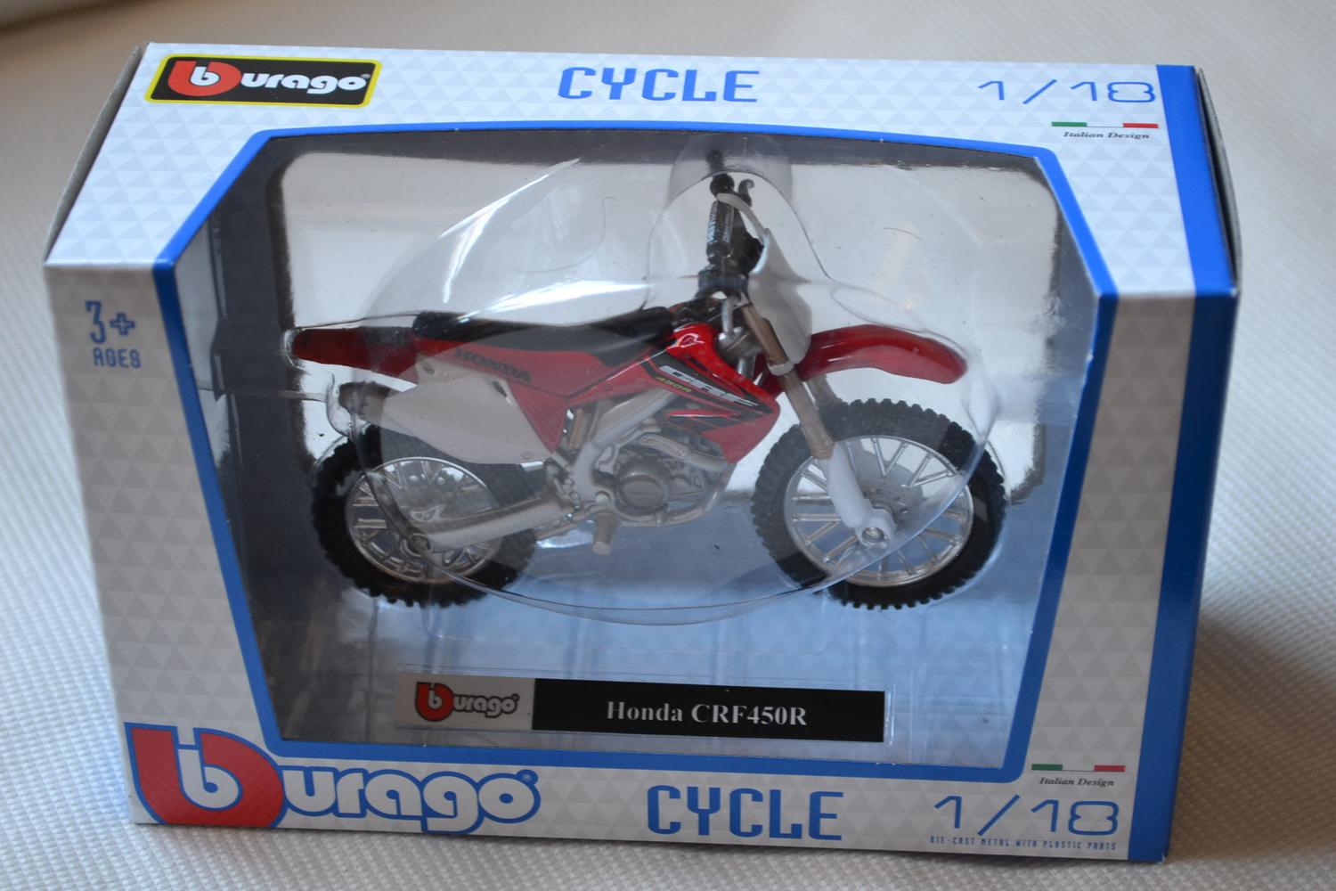 Honda CRF 450R Röd Motorcross 1:18 Burago 12cm Ny
