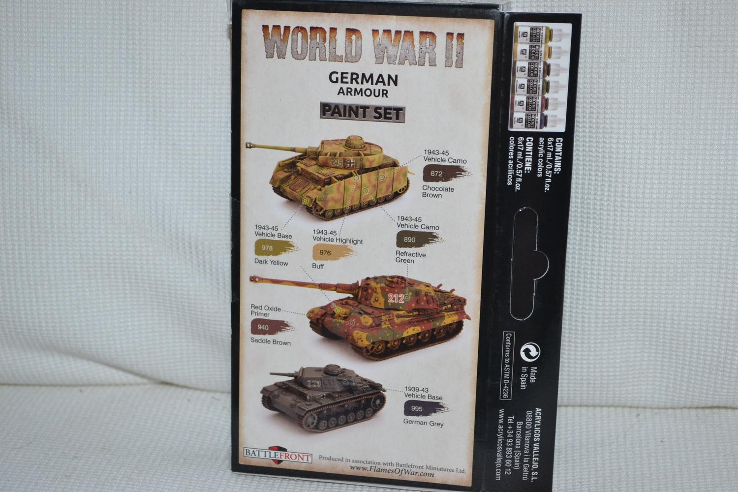 WW2 German Armour Paint Set Vallejo (6st Färger 17ml) Tyskland Ny