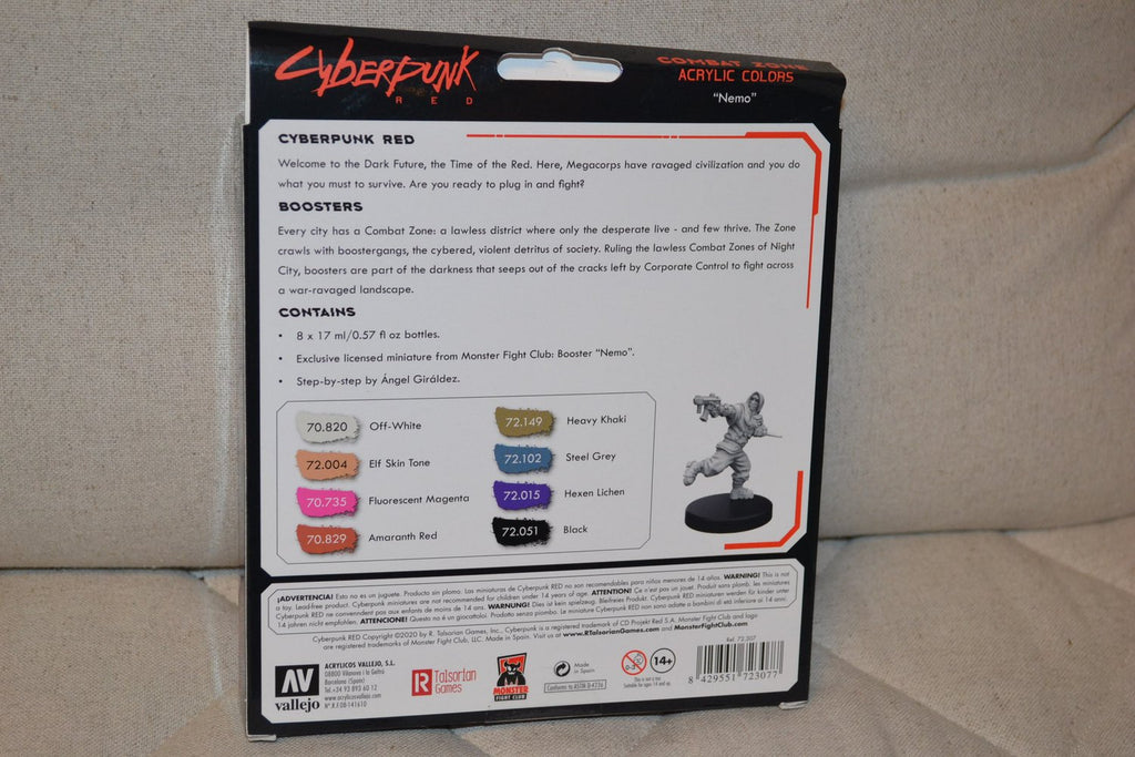 Set Cyberpunk Red NEMO Figur & 8st Färger Akryl Vallejo 17ml 72307 Ny