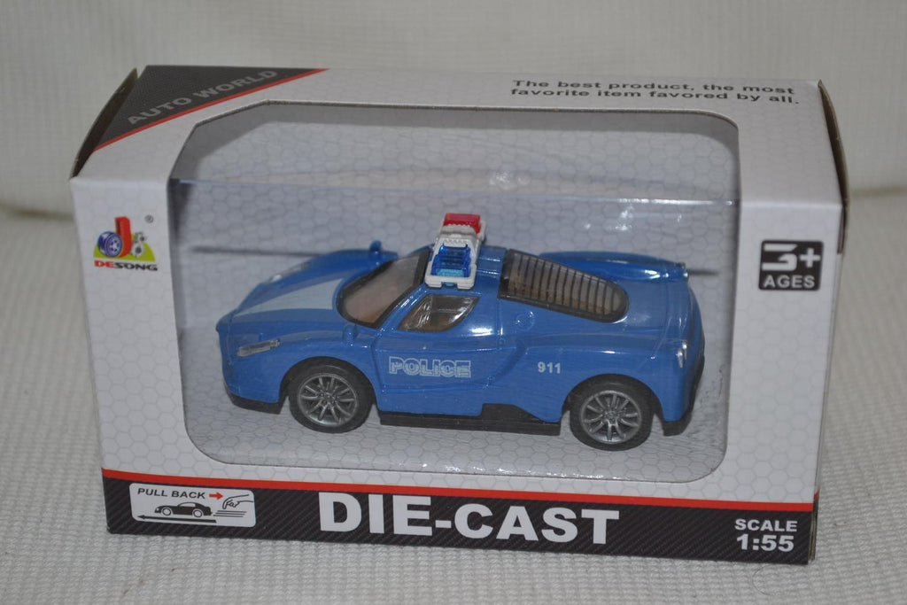 Blå Lamborghini Italien Polisbil 1:55 Plast 8cm Ny