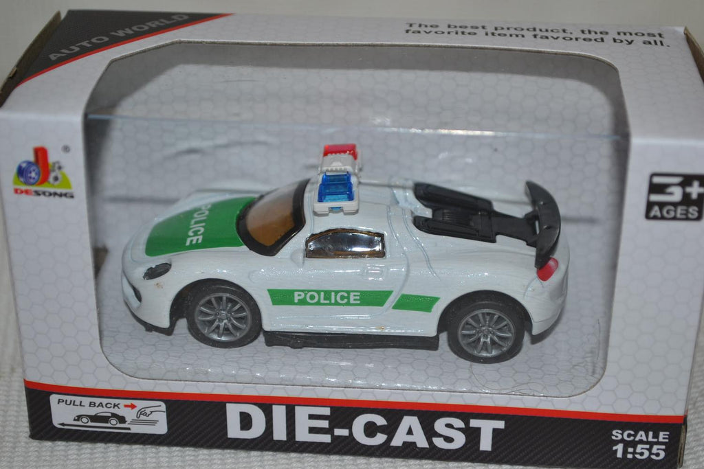 Vit Porsche Tyskland Polisbil 1:55 Plast 8cm Ny