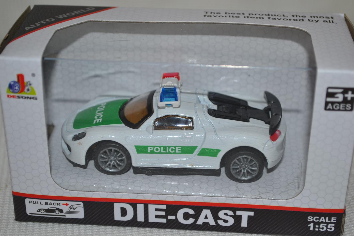 Vit Porsche Tyskland Polisbil 1:55 Plast 8cm Ny