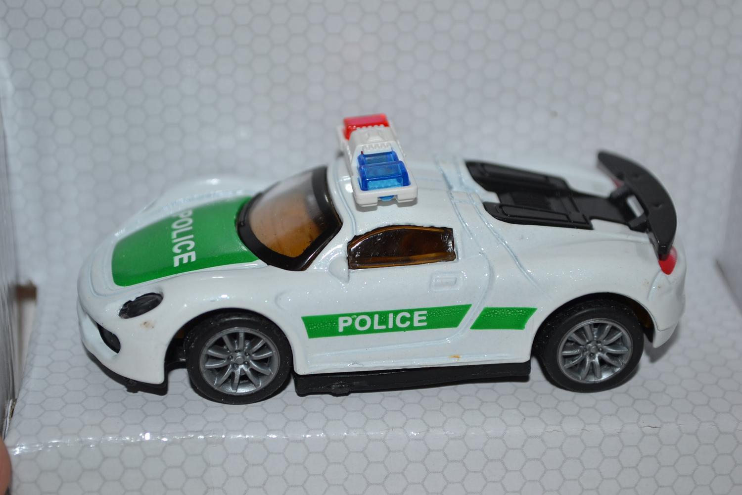 Vit Porsche Tyskland Polisbil 1:55 Plast 8cm Ny