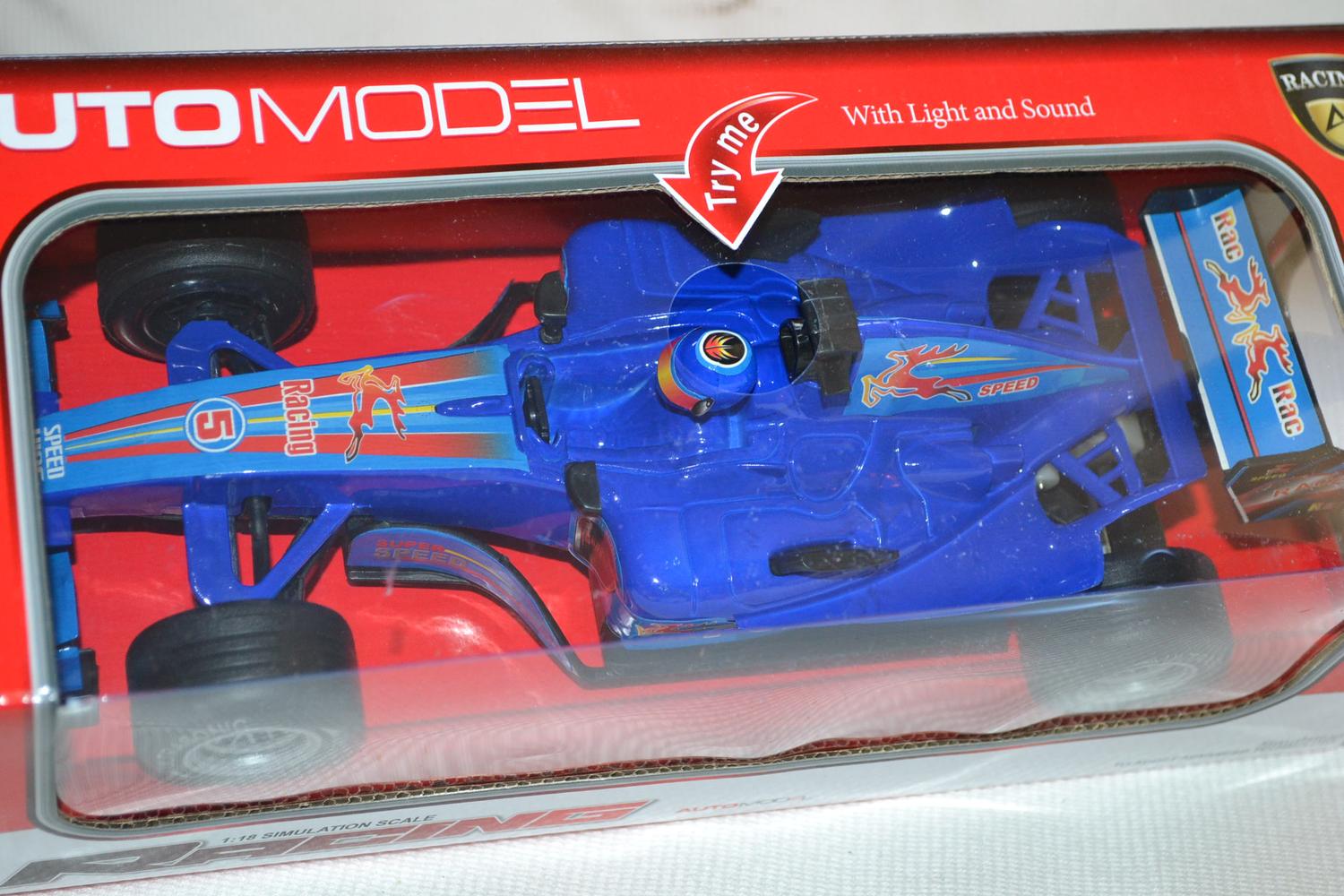 Blå F1 Formula 1 Bil m. Ljus/Ljud 1:24 Plast 26cm Ny