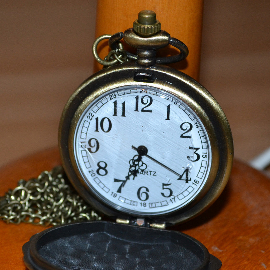 Snäckskal Snäcka m. 2st Kristaller Fickur Quartz klocka (Vintage Brons) Ny