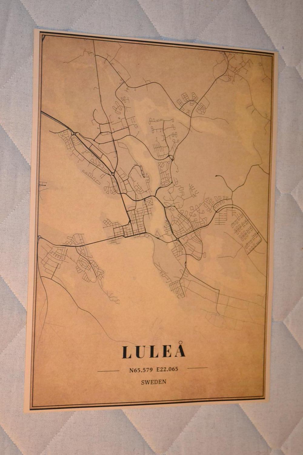 Luleå Sverige Vintage Karta Poster Affisch 30*42cm Ny