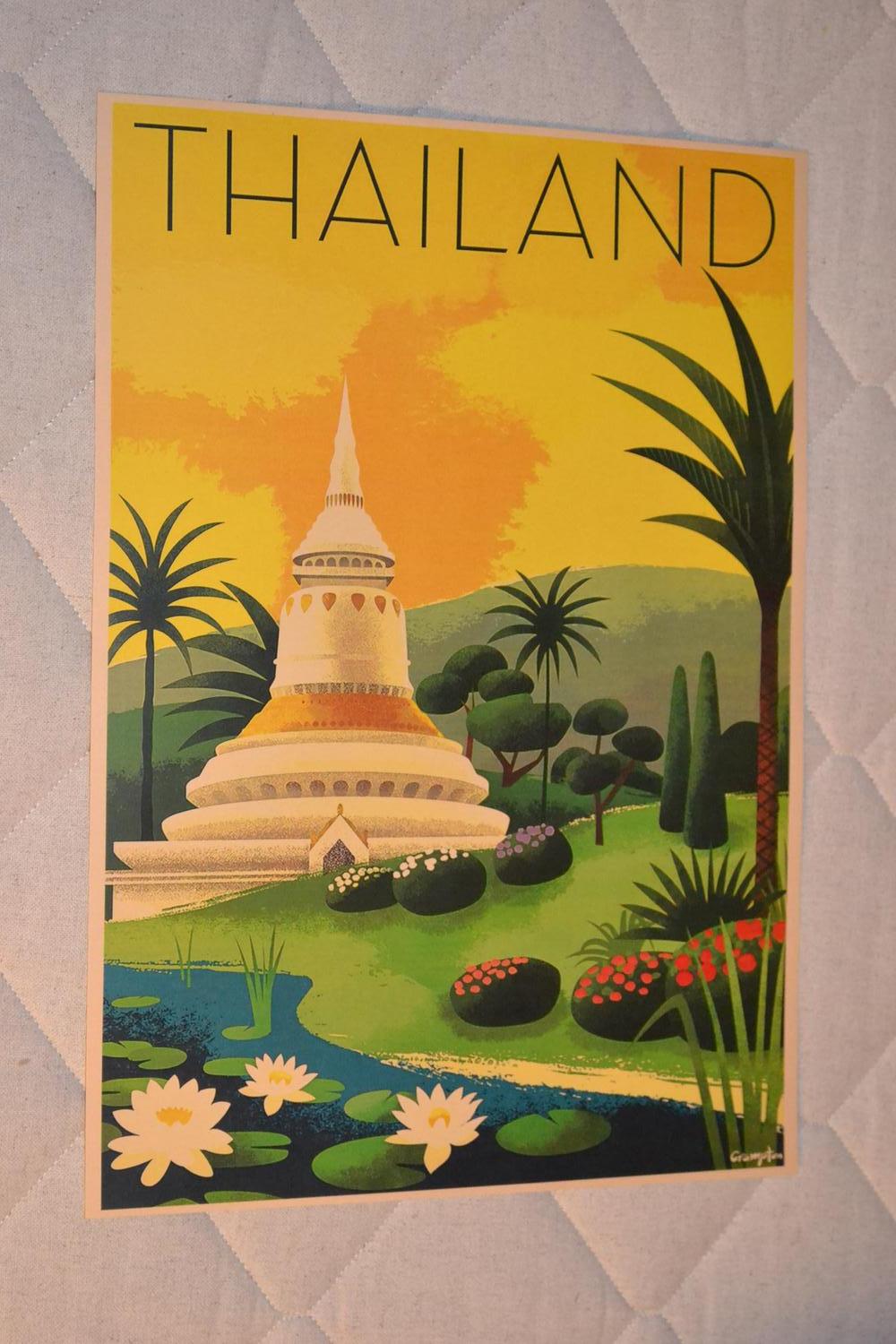 Thailand Stilren m. Tempel Poster Affisch 30*42cm Ny