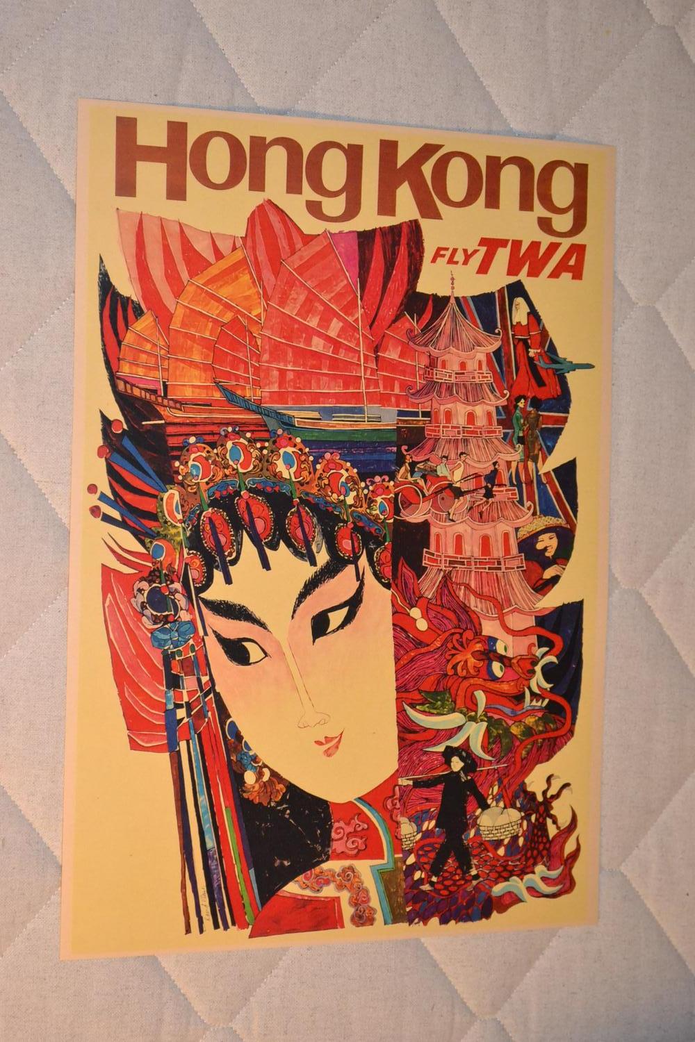 Hong Kong m. Geisha Fly TWA Vintage Poster Affisch 30*42cm Ny
