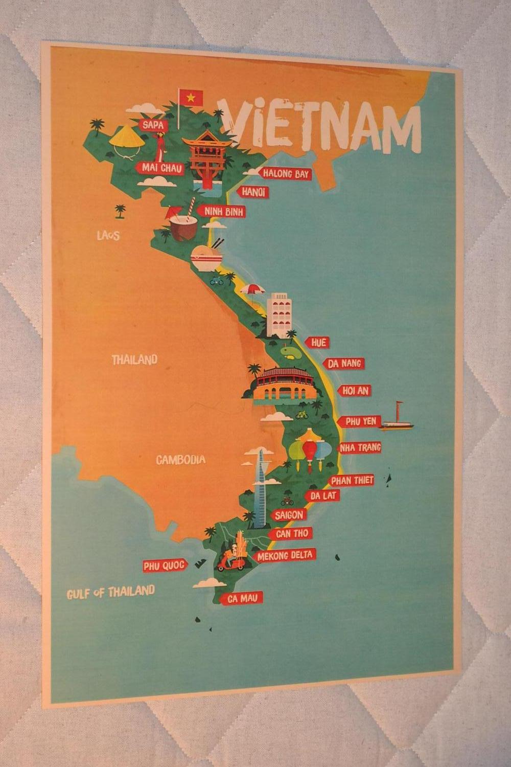 Vietnam Städer Land Karta Poster Affisch 30*42cm Ny