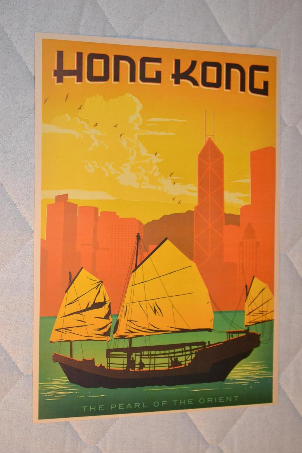 Hong Kong Segelbåt Skyskrapor Poster Affisch 30*42cm Ny