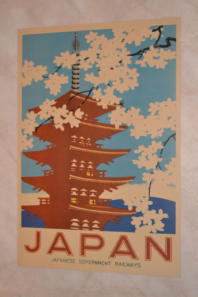 Japan m. Klassiskt Tempel Byggnad (Railways) Reklam Poster Affisch 30*42cm Ny