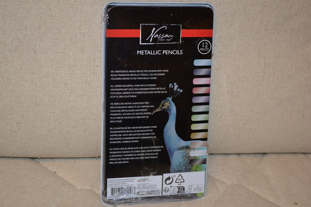 12st Nassau Metallic Pens Metallpennor Plåtlåda Ny