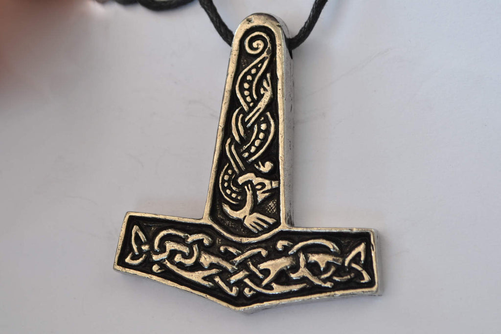 Jorvik Tors Hammare m. Mönster Halsband Viking (Tenn Handgjord) Smycke Ny