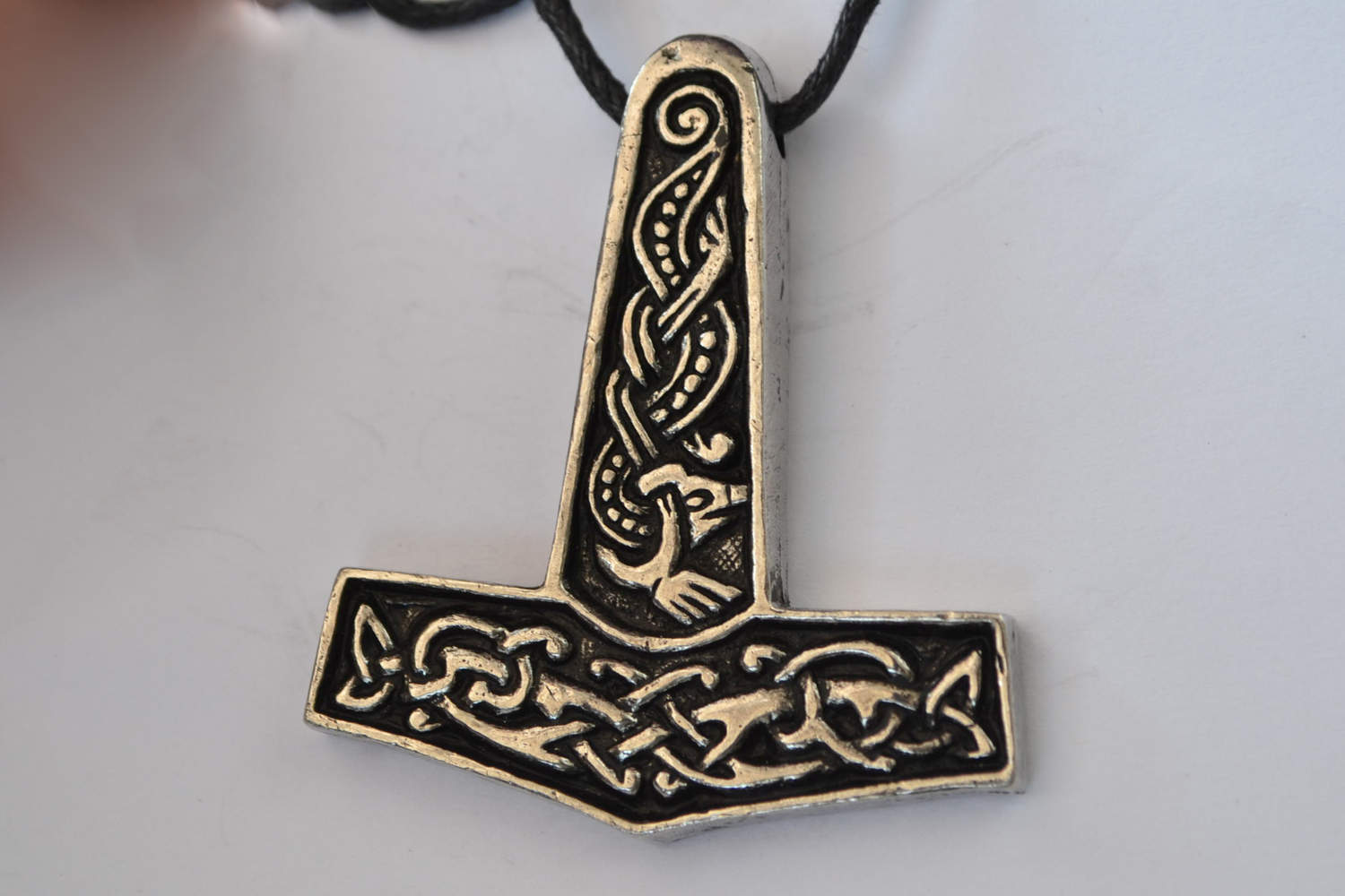 Jorvik Tors Hammare m. Mönster Halsband Viking (Tenn Handgjord) Smycke Ny