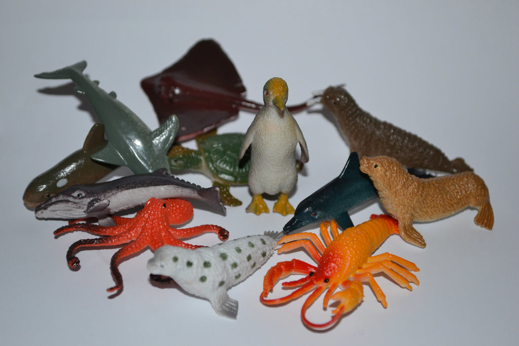 12st Sjödjur/Fiskar ex Bläckfisk, Säl, Delfin, Sköldpadda 4-6cm Ny
